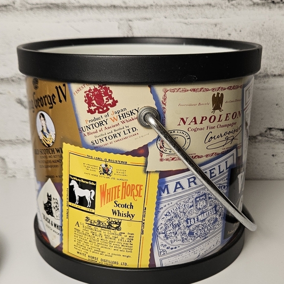 Vintage Whisky Label Ice Bucket w/ Tongs | Retro Barware Bar Cart Decor - Picture 10 of 12